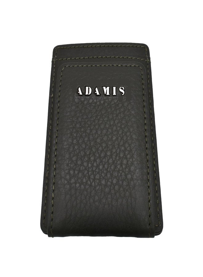 Adamis Genuine Leather Magnet Money Clip RFID Protected Wallet and Card Holder for Men and Women Strong and Durable Wallet, 5 Slots, W340 Green - Image 1